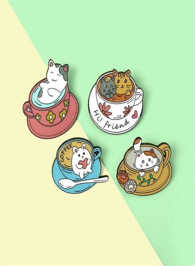 KAWADU Cute Cartoon Coffee Cat Enamel Lapel Pins 4Pcs Coffee Cup Brooch Badge Pins Cat Alloy Lapel Badges Animal Coffee Pin Clothes,Backpacks, Hats, Accessories - Image 4